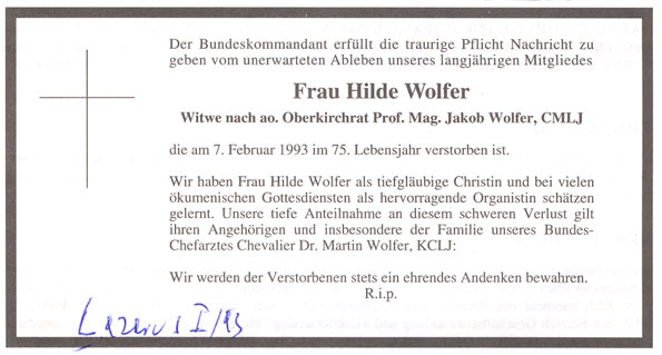 Hilde Wolfer Nachruf